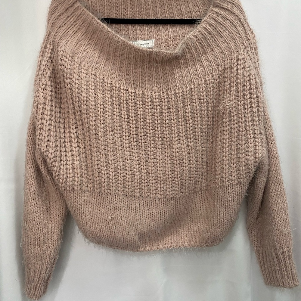 Pink Cowl Neck Chunky Knit Top